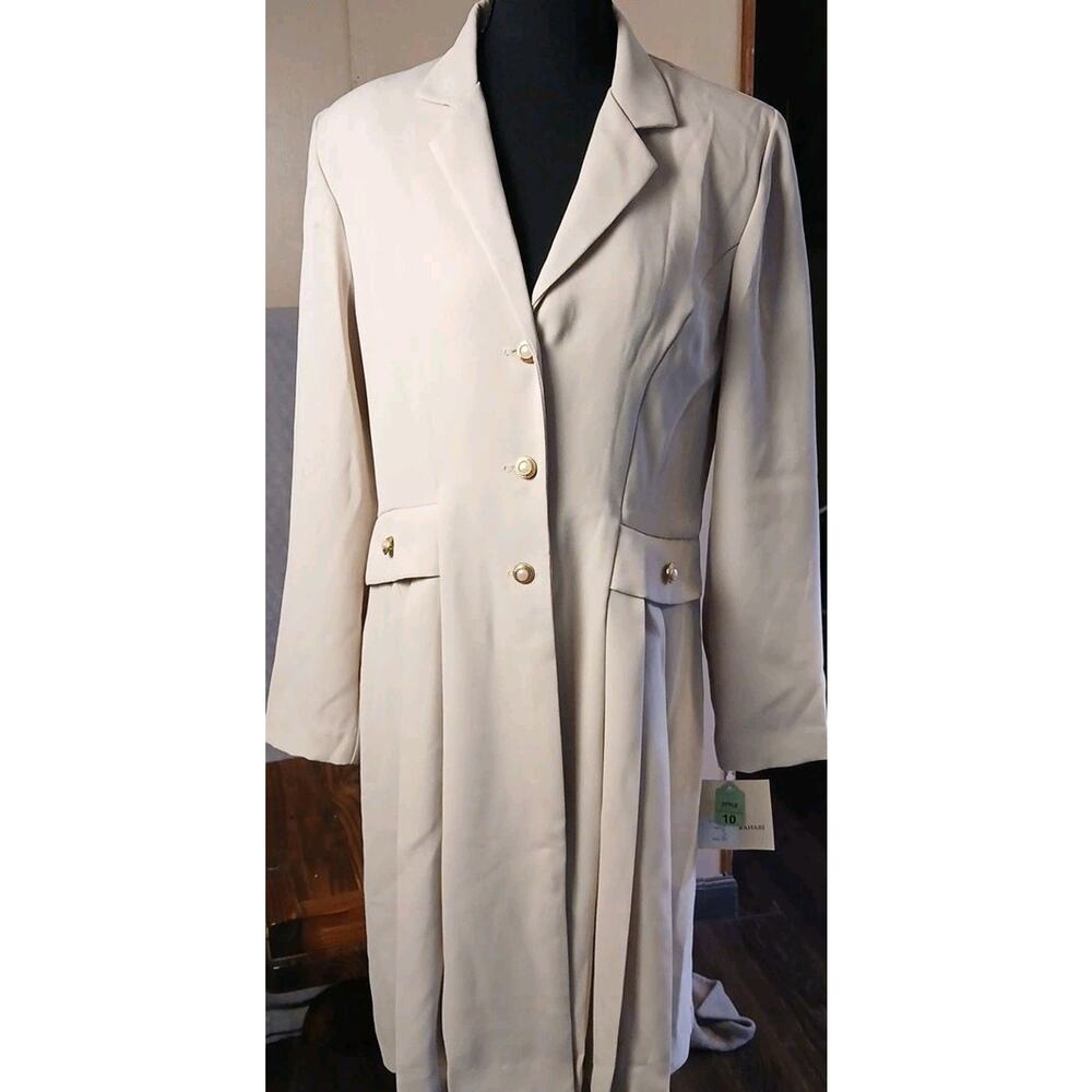 Vintage Fattaneh Bahari Womens 10 Ivory Long Blazer Coat Gold Buttons NWT